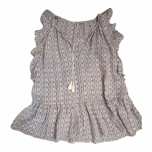 Madewell Silk Lily Ruffle Too 100% Silk Small Tassels Cream Pink Purple Ikat - Picture 6 of 16